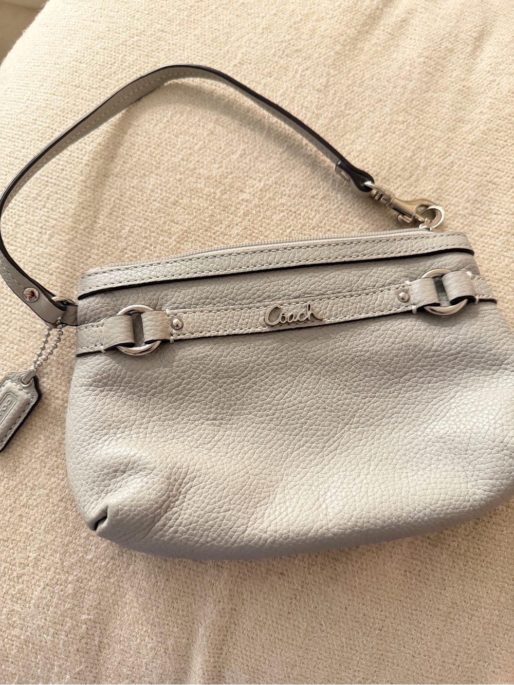 Coach Light Gray Pebbled Leather Wristlet/ Mini Pochette